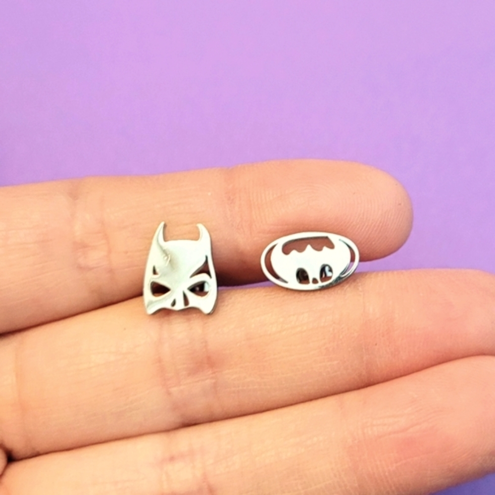 Set of superhero symbol/ icon shape stainless steel earring studs with push back